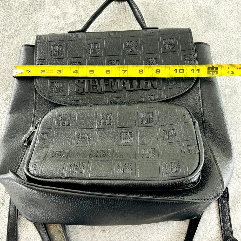 Steve Madden Bseyda Backpack Purse Black Embossed Faux Leather Adjustable Straps